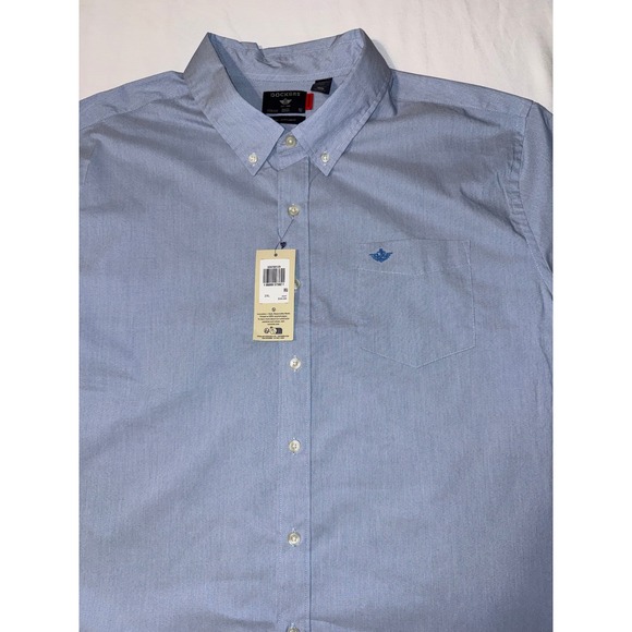 Dockers Mens 2XL Short Sleeve Button Down Shirt Blue No Wrinkle Classic Fit New - Picture 3 of 8